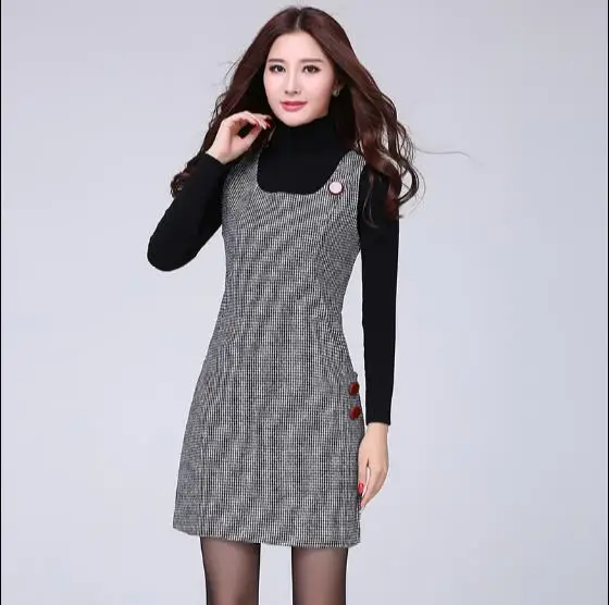 Новинка 2019 модное женское Шерстяное Платье в клетку на осень и зиму сарафан с