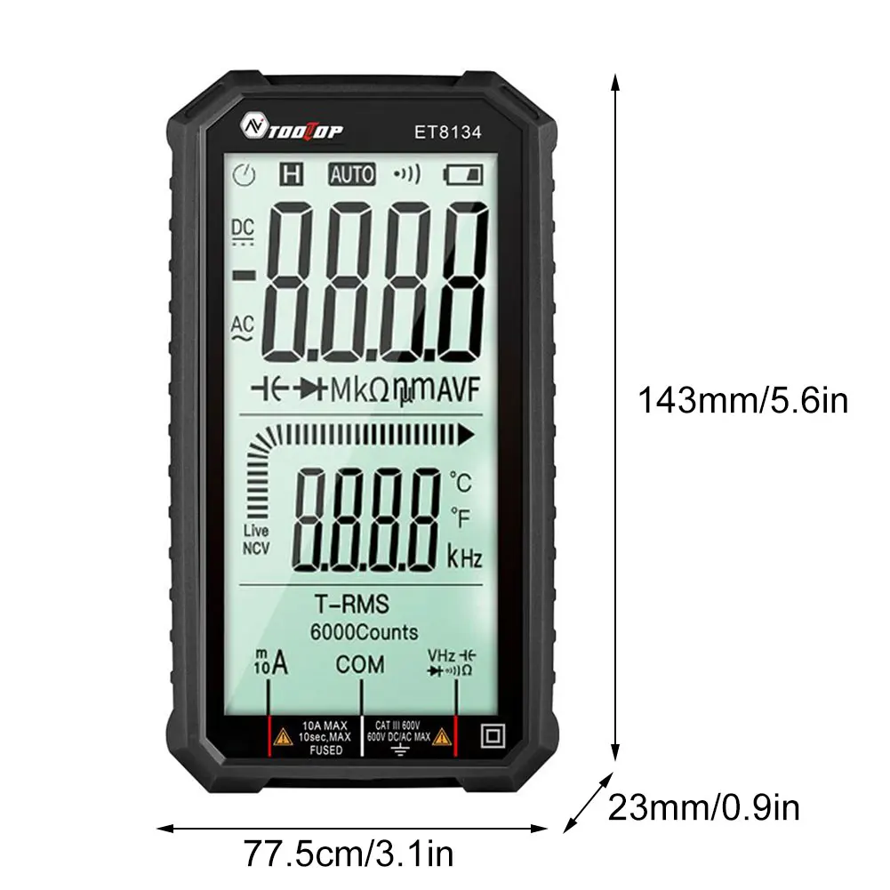

TOOLTOP Multimeter ET8134 Digital Full Screen Voltage Resistance Meter With Alarm Function(No Battery) Peak Tester Capacitance