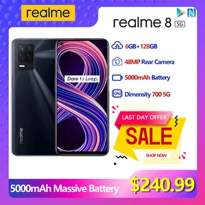 realme 8 5g 6gb128gb global version 6 5 smartphone dimensity 700 90hz display 48mp triple camera 5000mah nfc mobile phone free global shipping