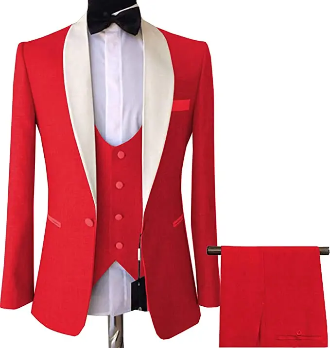 

Wedding Groom Men's Suit (Blazer+Vest+Pants) 11 Colors Solid Shawl Collar Blazers Tuxedo Costume Singer Evening Party 3-Pieces