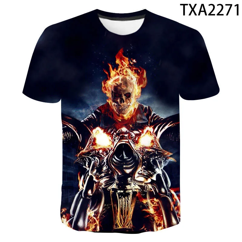 

Men Women Children Skull T Shirts Fashion Summer Short Sleeve Ghost Rider Cool T-shirt 3D Print Tops Harajuku Streetwear Tee