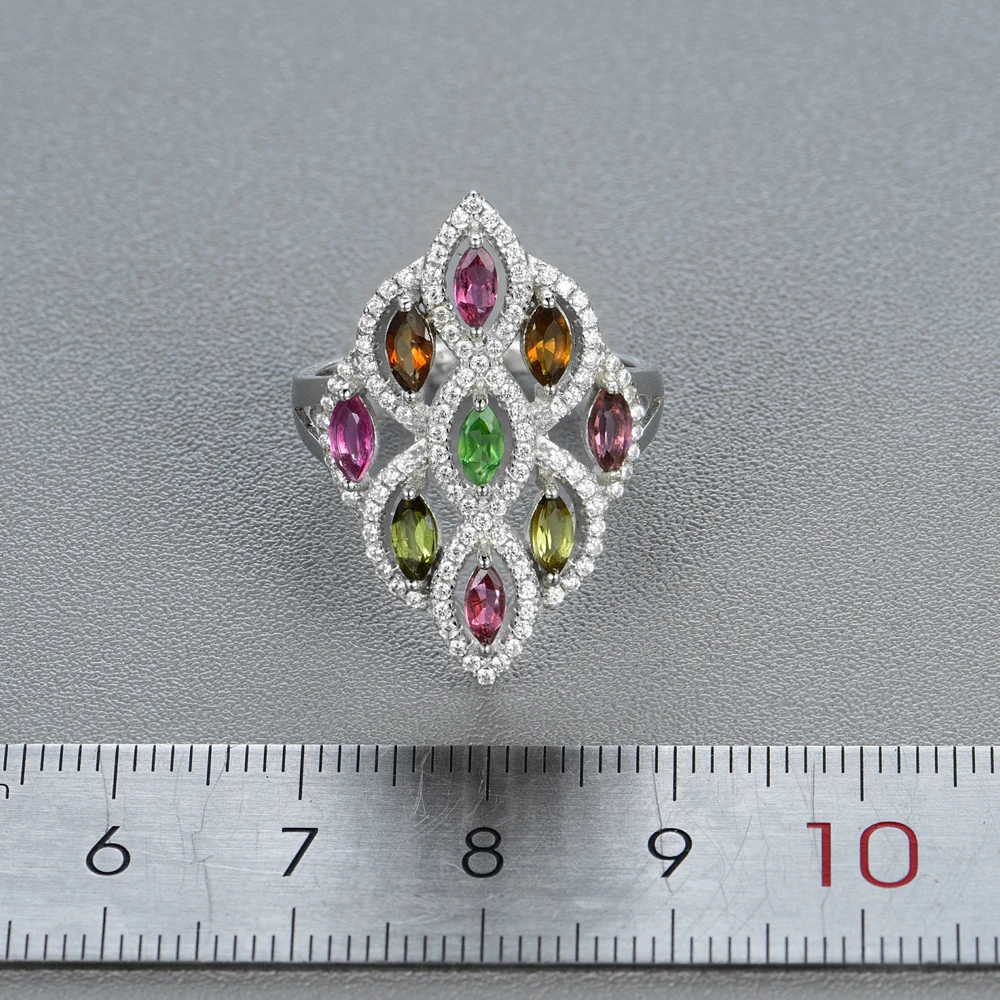 Женское кольцо из разноцветного турмалина 5*2 5 мм с натуральным драгоценным