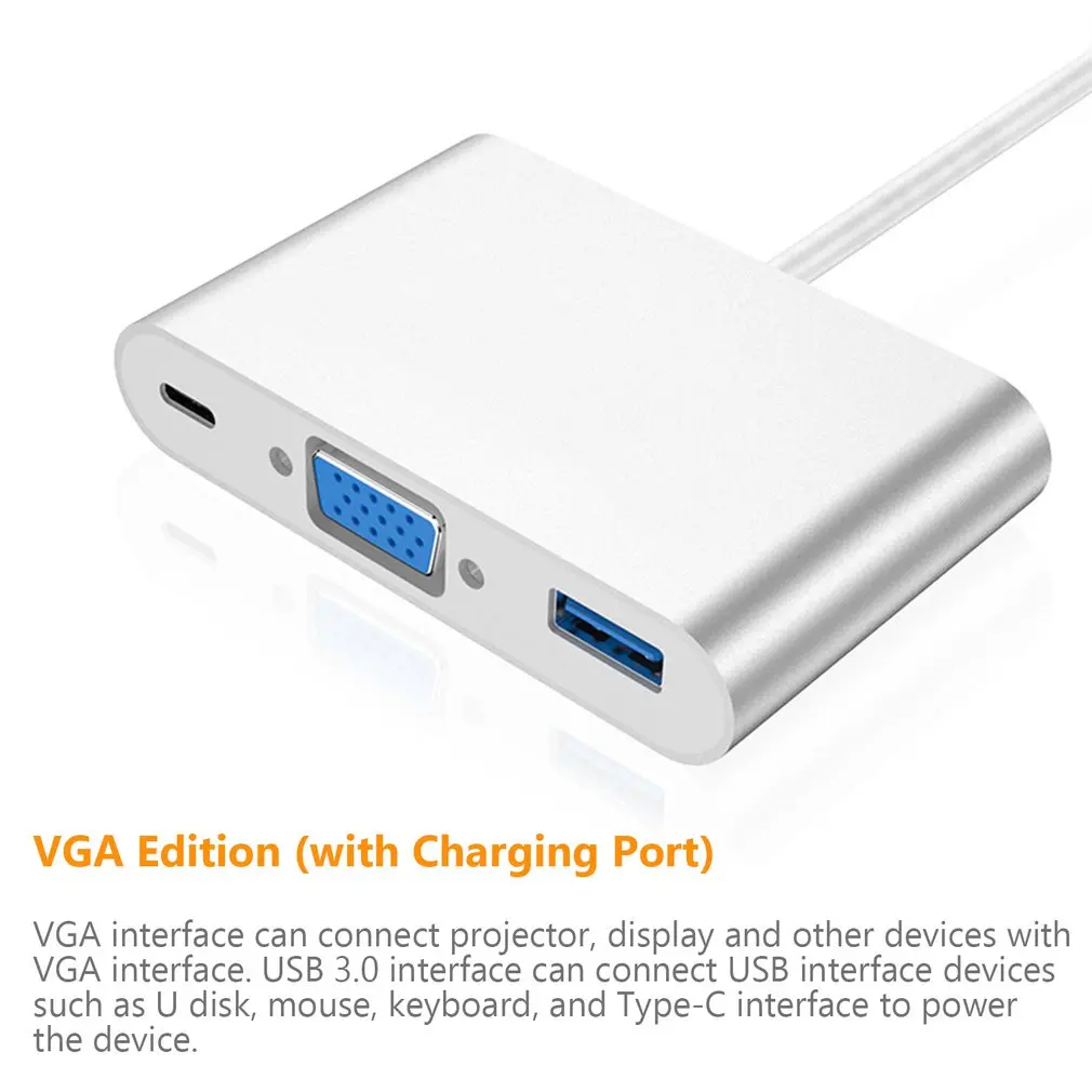 TypeC адаптер 3-в-1 Thunderbolt 3 концентратор USB Type C к HDMI VGA 5 мм разъем с Type-C доставка