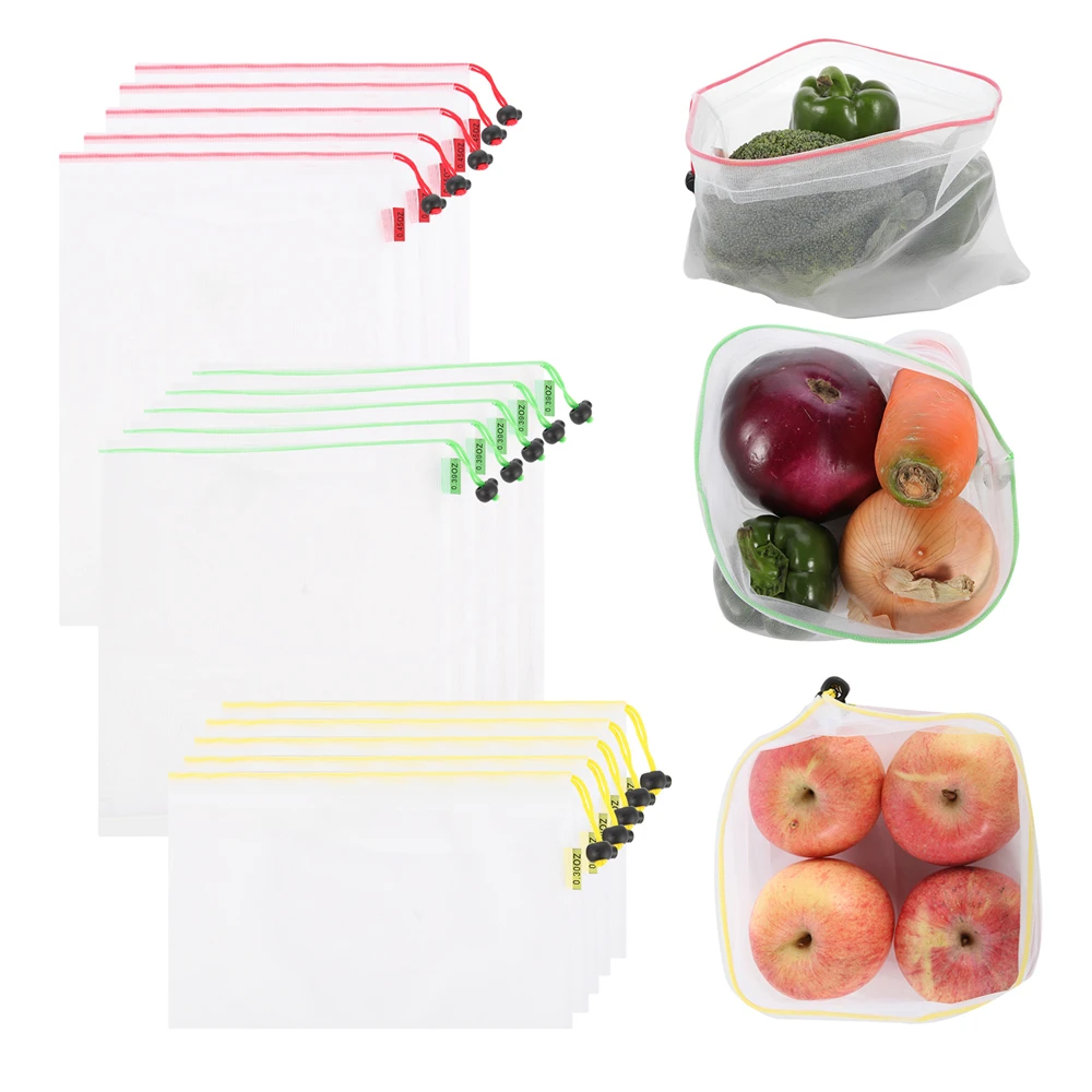 

15pcs Reusable Veggies Fruit Mesh Produce Bag Eco Friendly Shopping Bag Lightweight and See-Through Grocery Storage Bag
