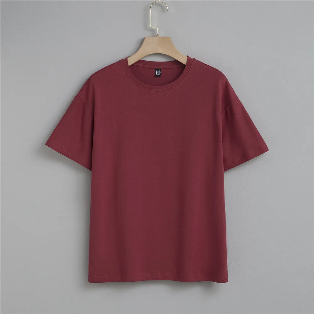 

Basic Cotton Summer T Shirt Women Short Sleeves Tee Shirt High Elasticity Breathable Harajuku Round Neck Female Top Tshirts