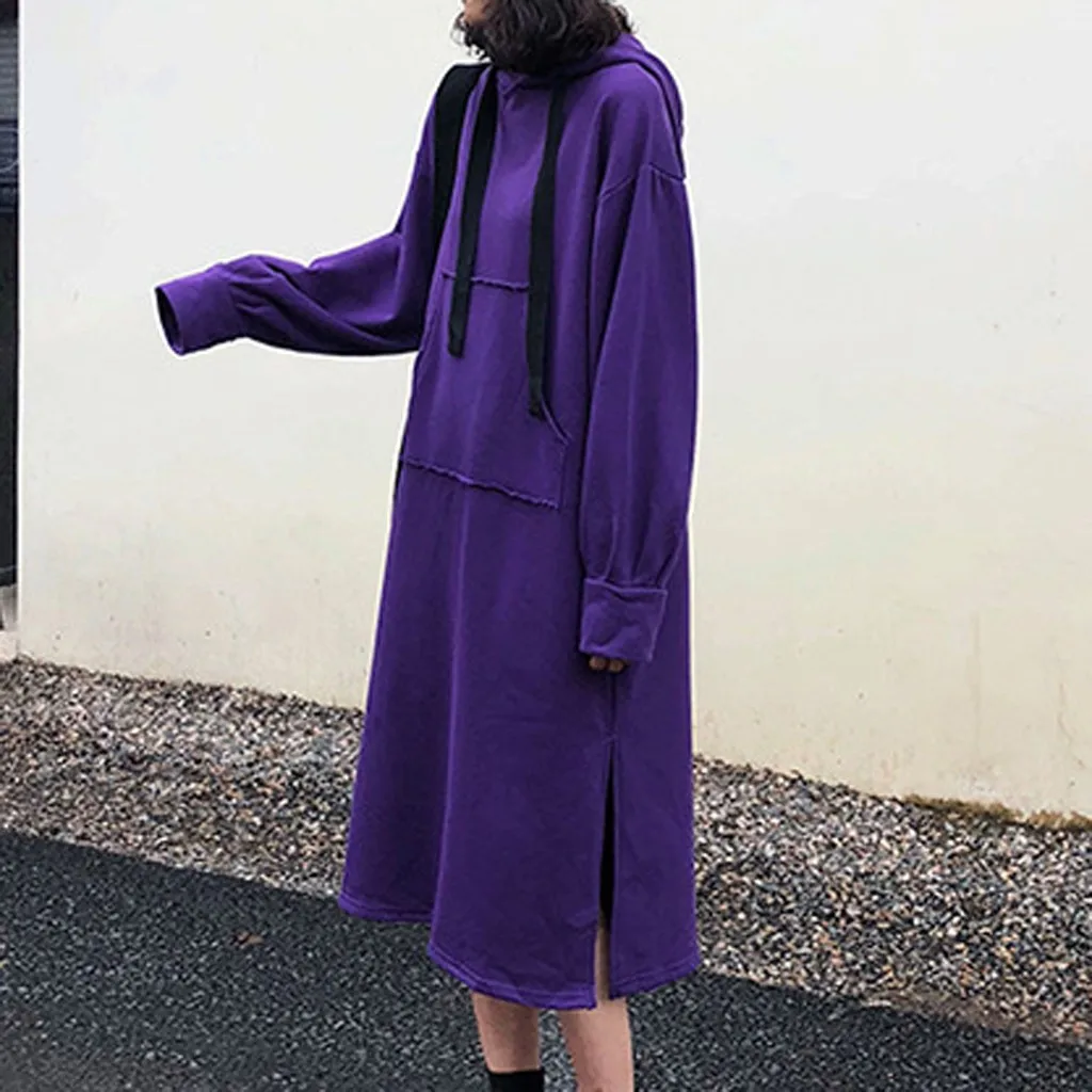 Модные женские повседневные свободные толстовки с длинным рукавом одноцветные