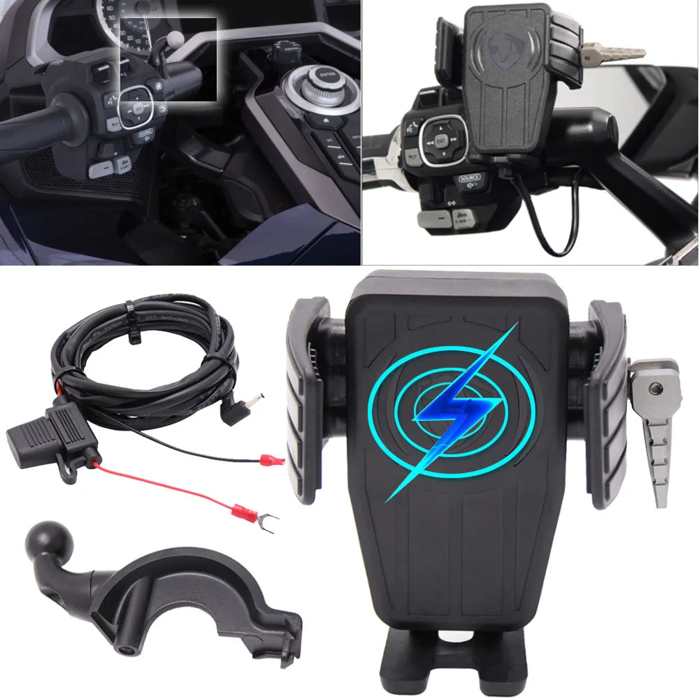 

GPS Phone Holder With 15W Wireless Fast Charger Support Bracket For HONDA GL1800 Gold Wing Tour DCT Airbag 2018-2021 2020 2019