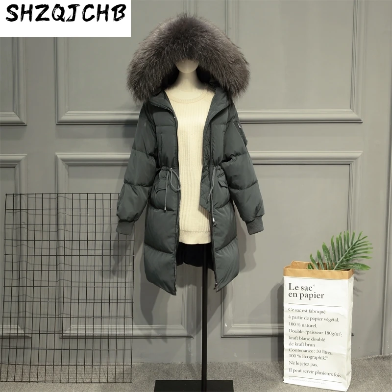 

JCHB 2021 New Winter Duck Down Jacket Women Large Raccoon Fur Coat Oversize Long Hooded Parkas chaquetas plumas mujer LX2266