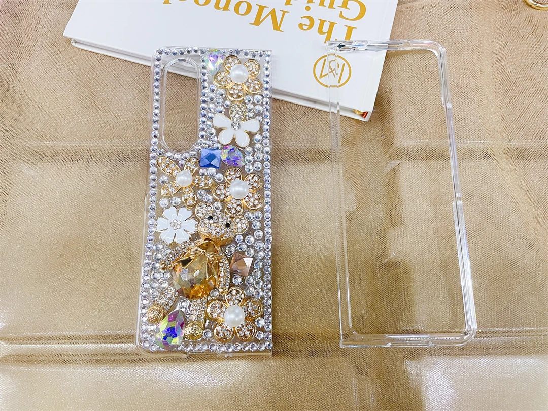 

Jewelled Double Sided Phone Case For Samsung Z Fold 2 3 Full Coverage Luxury Pearl Styles Ornamental Design Soft Silicone Cover