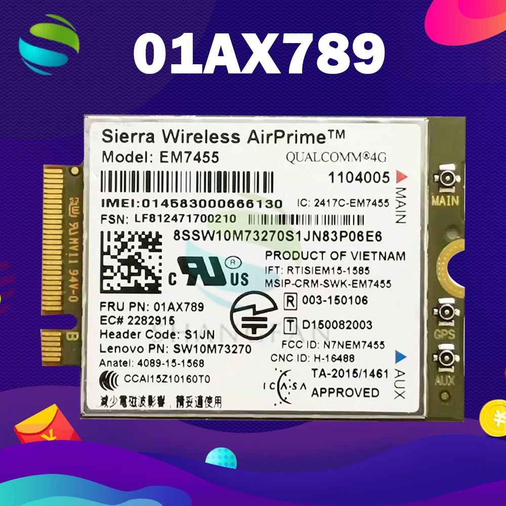 WIRCARD EM7455 FRU 01AX789 LTE 3G 4G Carte pour Thinkpad X1 Carbon 5th gen X270 T470 T470S T470P T570 L570 L470 P51 P71|3G модемы| |