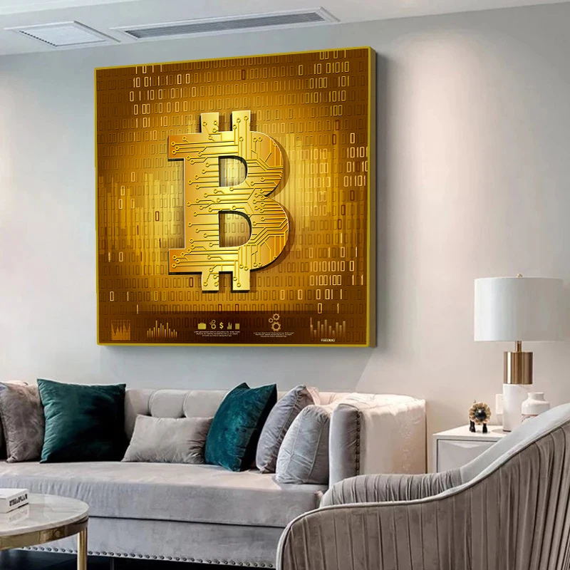 

Golden Digital Bitcoin Picture Modern Wall Art Canvas Paintings Poster and Prints Cuadros for Living Room Home Decor No Frame