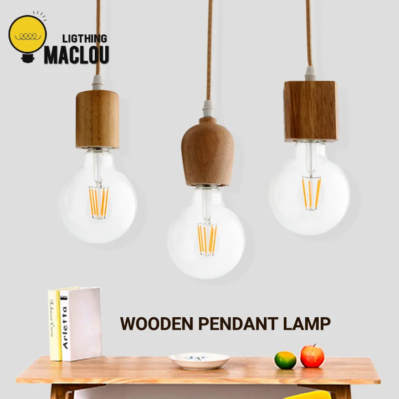 Деревянный подвесной светильник современный светодиодный E27 освещение для