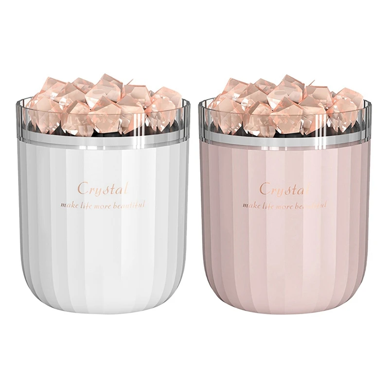 

2 Set USB Air Humidifier Crystal Salt Stone Aroma Oil Diffuser For Home Decor Car Desktop Air Purifier, White & Pink