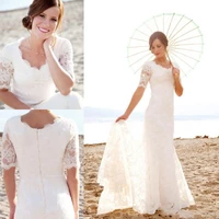 modest short sleeves wedding dresses 2021 for beach garden elegant brides hot sale cheap lace mermaid bridal gowns vestidos
