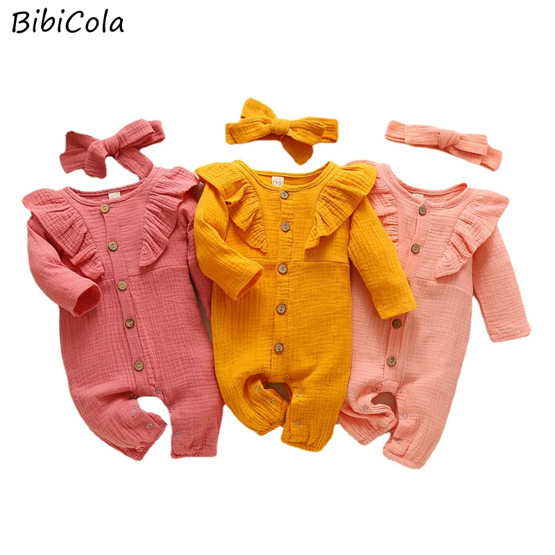 

Весенне-осенние комплекты одежды в клетку в рубчик для новорожденных девочек боди с длинными рукавами + эластичные штаны + повязка на голову...