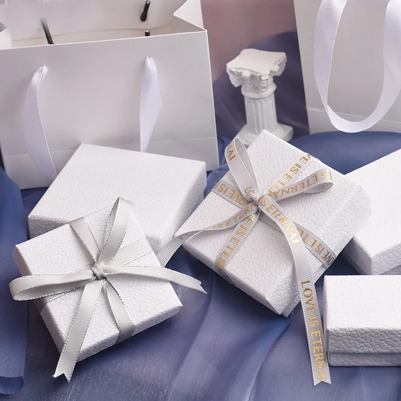 

12pcs White Texture Jewelry Set Gift Box Bag Ring Necklace Bracelets Earring Gift Packaging Boxes With Sponge Inside Rectangle