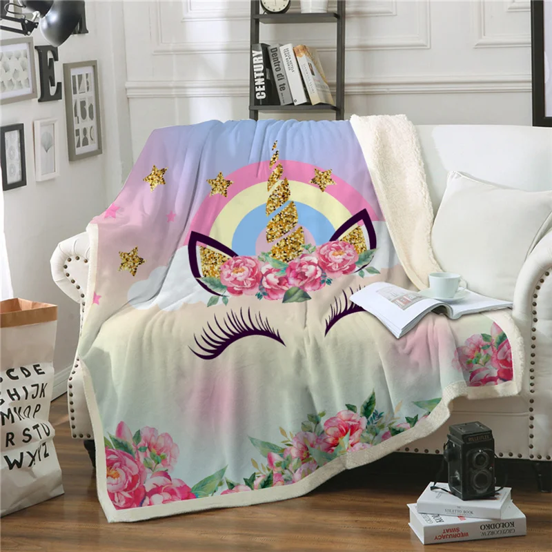

Unicorn Throw Blanket Cute Eyelash Cartoon Soft Warm Winter Bedspread Fleece Blanket For Children Kid Adult Sofa Couch Bed Cover