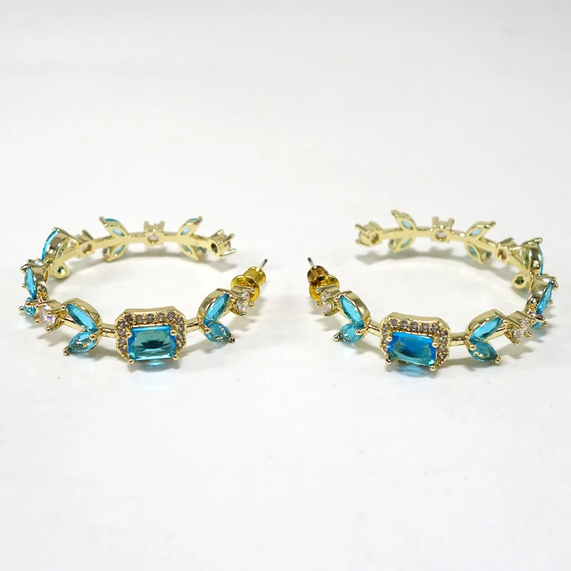 

Luxury Leaves branches Multicolor Cubic Zircon Hoop Earrings for women Wedding Dubai Trendy Earrings boucle d'oreille femme