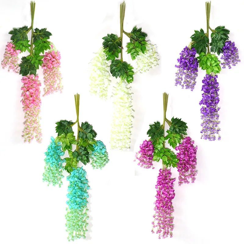 

1pc Wisteria Artificial Flowers Rattan Garland Wedding Flower String Wall Hanging Ivy Faux Flowers Home Party Decoration