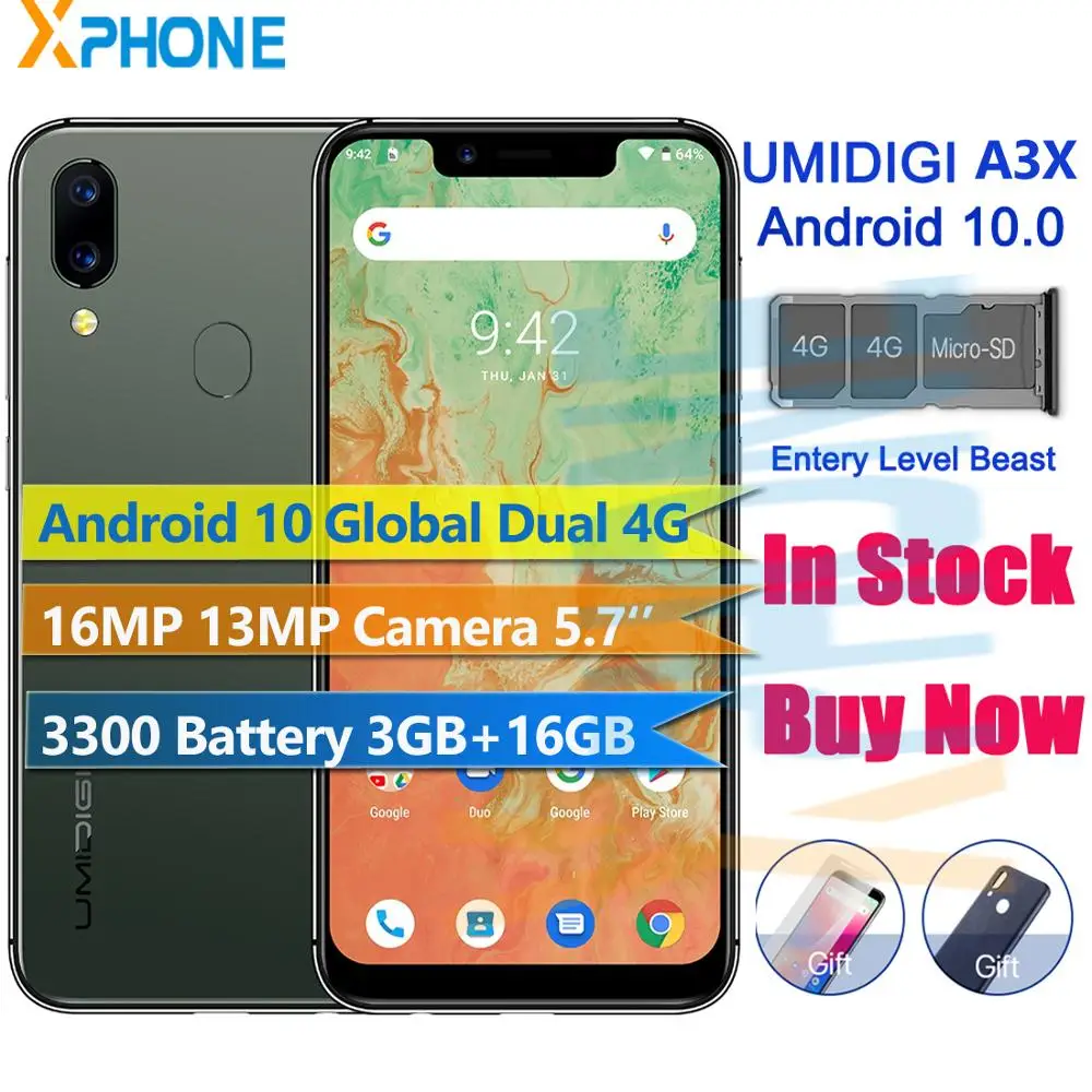 UMIDIGI A3X смартфон с 5 7 дюймовым дисплеем четырёхъядерным процессором MT6761 ОЗУ 3 ГБ