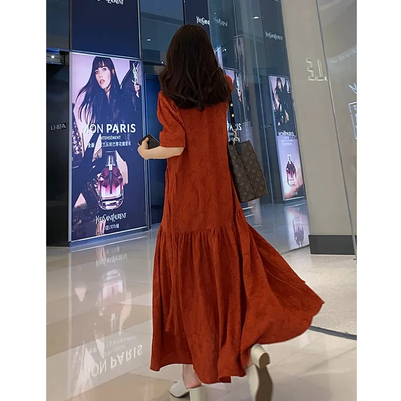 

Women Short Sleeve Deep V Neck Loose Plain Long Maxi Casual Dress 2021 Plus Size Summer Vintage Drawstring Dresses
