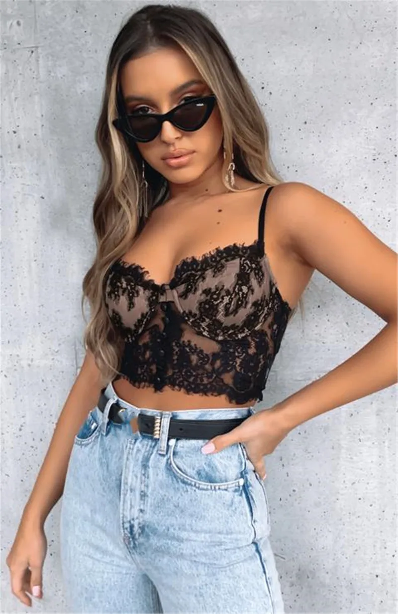 

CHRONSTYLE Sexy Women Tube Tops Cropped Lace Tank Outwear Summer Sleeveless Floral Hollow Out Bodycon Clubwear Black White Vest