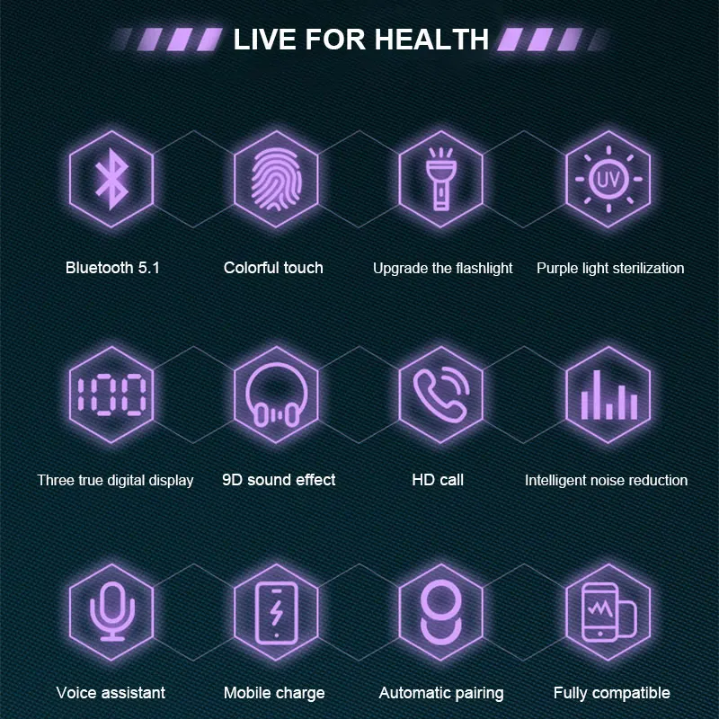 

F9-3 Bluetooth Earphones TWS 5.0V Digital HD Stereo Hifi Wireless Earphone Noise Cancelling Gaming Headset LED Power Display