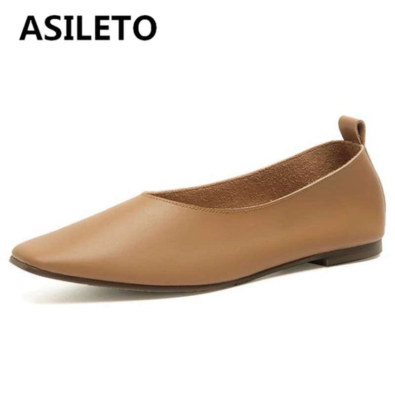 

ASILETO Good Quality Woman's Shoes Fashion Women flat shoes Square Toe Flats Slip-on Elegant Spring Summer Female mujer S2802