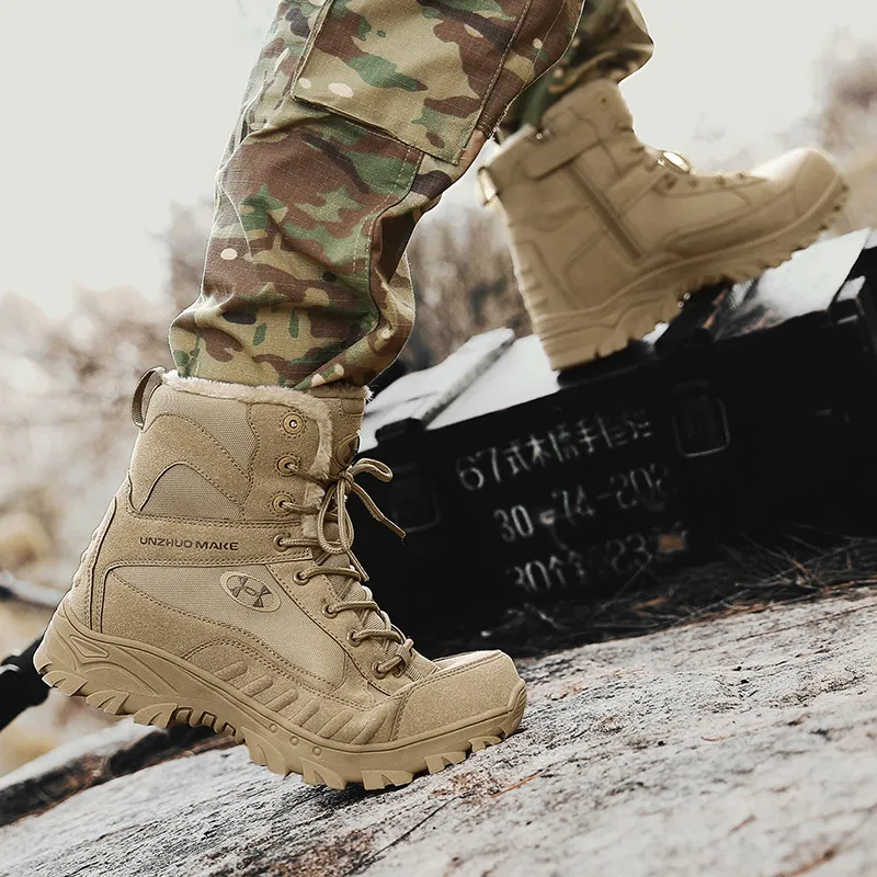 Winter Plush Outdoor Trekking Men Shoes Warm Military Boots Men Special Force Tactical Combat Men's Boots Breathable Desert Boot