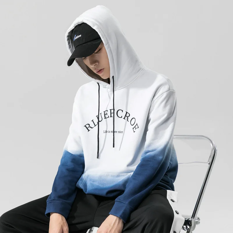 

2021 Spring And Autumn New Casual Fashion Gradient Hoodies Men's Hooded Pure Cotton Loose Hong Kong Style Hoodies