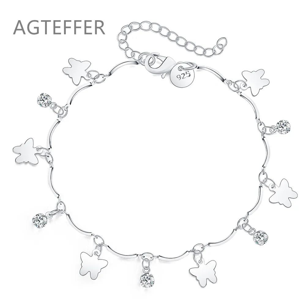 

AGTEFFER 925 Sterling Silver Butterfly AAA Zircon Bracelet For Women Fashion Wedding Engagement Party Charm Jewelry