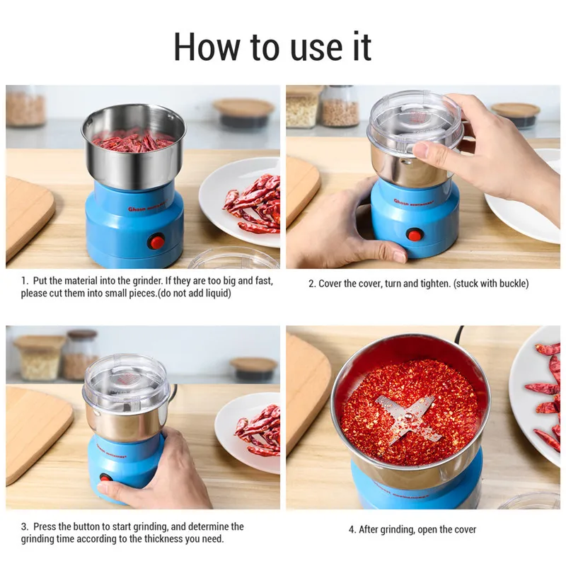 

Mini Electric grinder for spices and seeds Extra fine smash grinder 150W 10s Rapid Grinding Spices Seasonings Seed Condiment