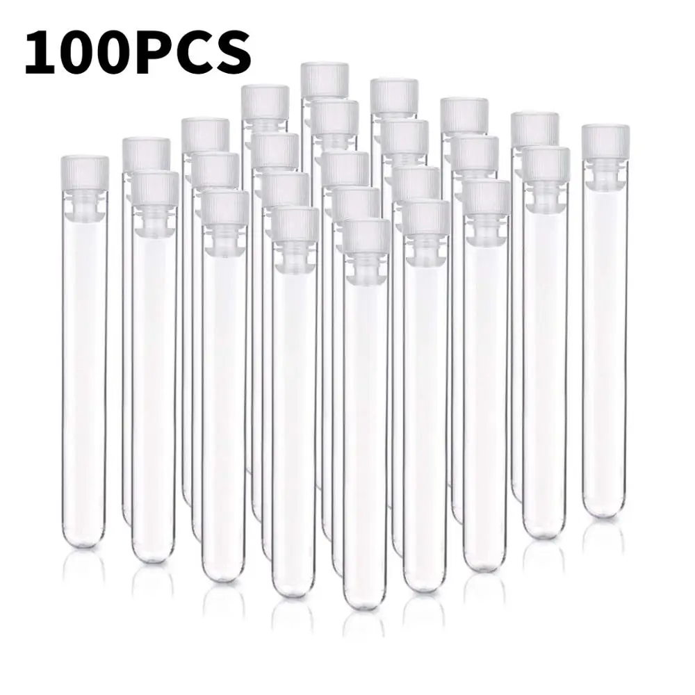 100 упаковок 13x100 мм прозрачные пластиковые пробирки с крышками для научных