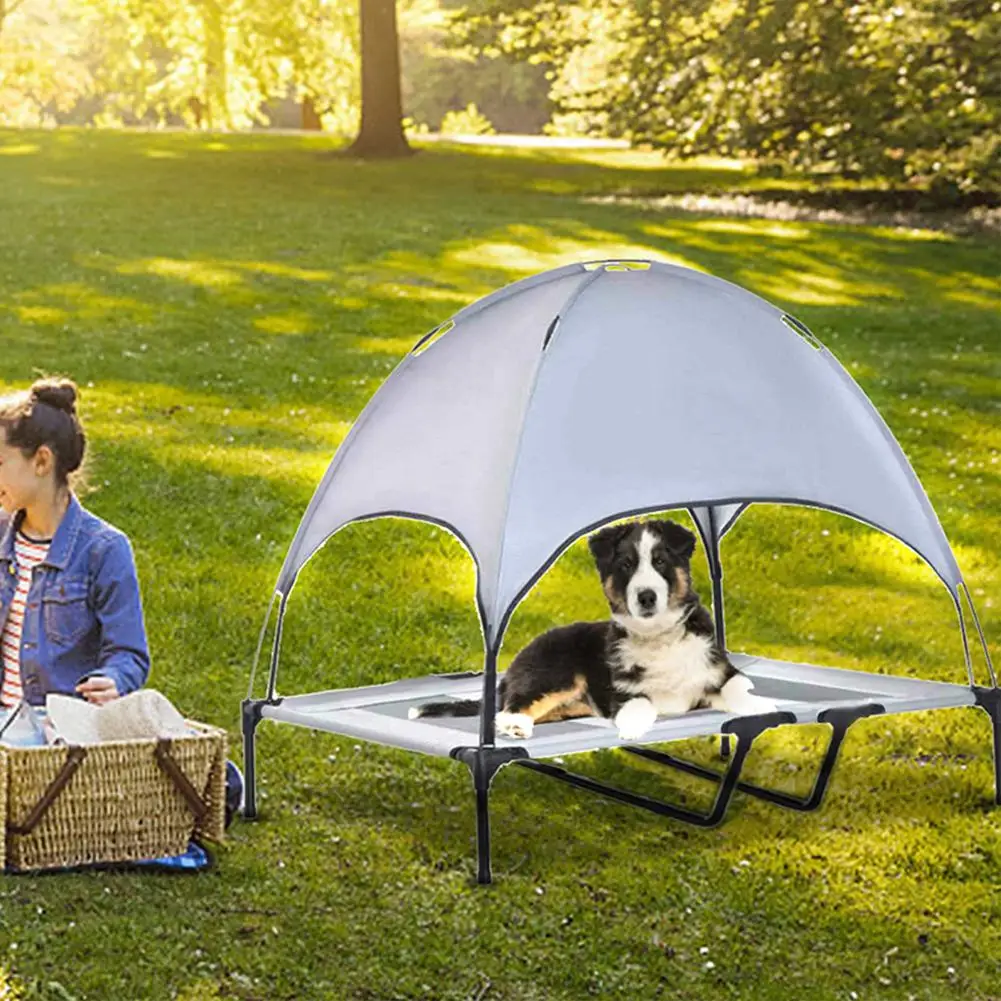

Wahsable Outdoor Raised Large Dog Beds With Tent Strong Durable Pet Beds Tents Portable 600D Oxford Cloth Large Pet Dog Bed