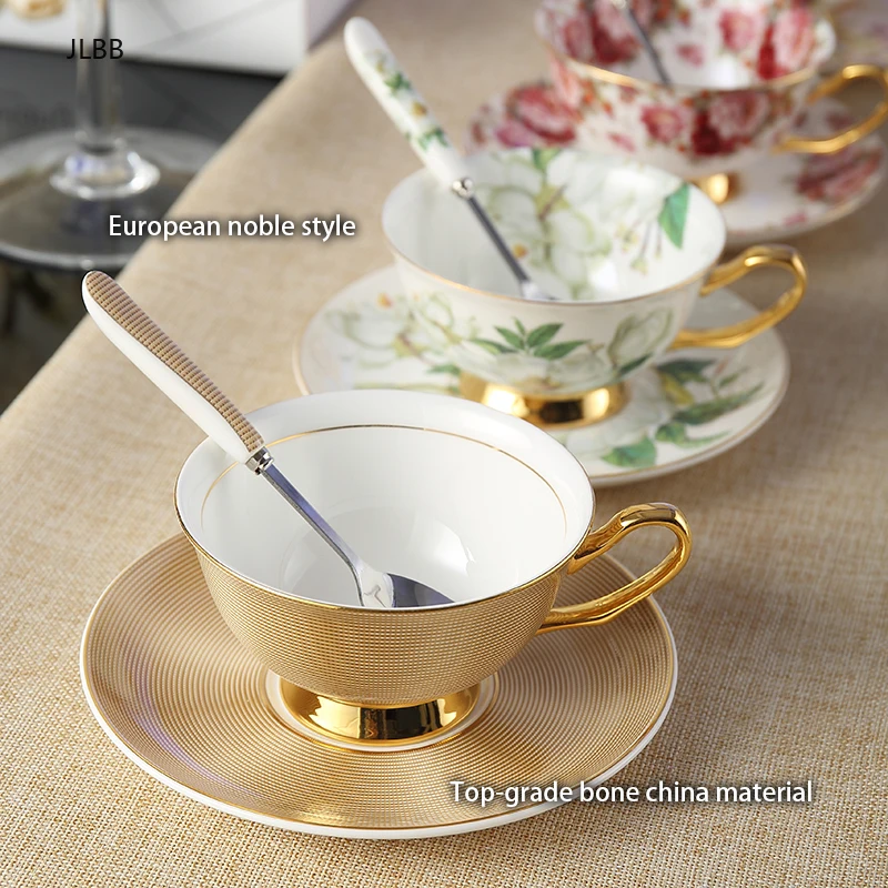 

Europe Noble Bone China Coffee Cup Saucer Spoon Set 200ml Luxury Ceramic Mug Top-grade Porcelain Tea Cup Cafe Party Drinkware