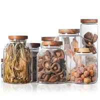 wood lid glass storage bottles transparent airtight canister kitchen food container miscellaneous grain organizer candy jar tank