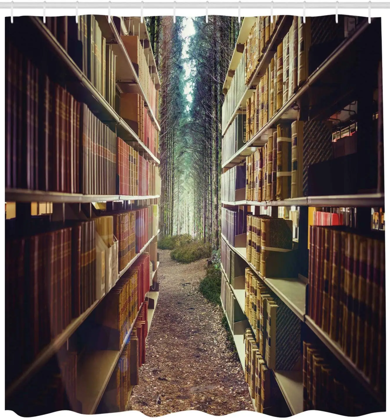 Bookshelf Shower Curtain Digital Illustration of Abstract Design Library in Forest Academic Themed Picture Bathroom | Дом и сад