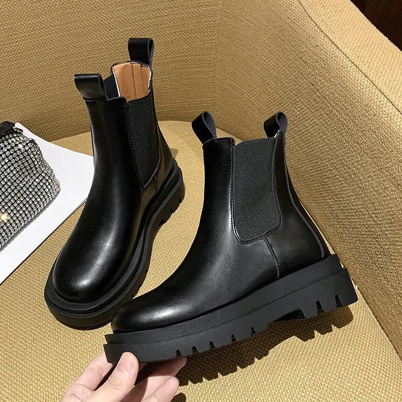 

Boots Women 2021 Autumn Stretch Cloth Black Gothic Shoes White Leather Punk Chelsea Mid Calf Square Heel Botas De Mujer568