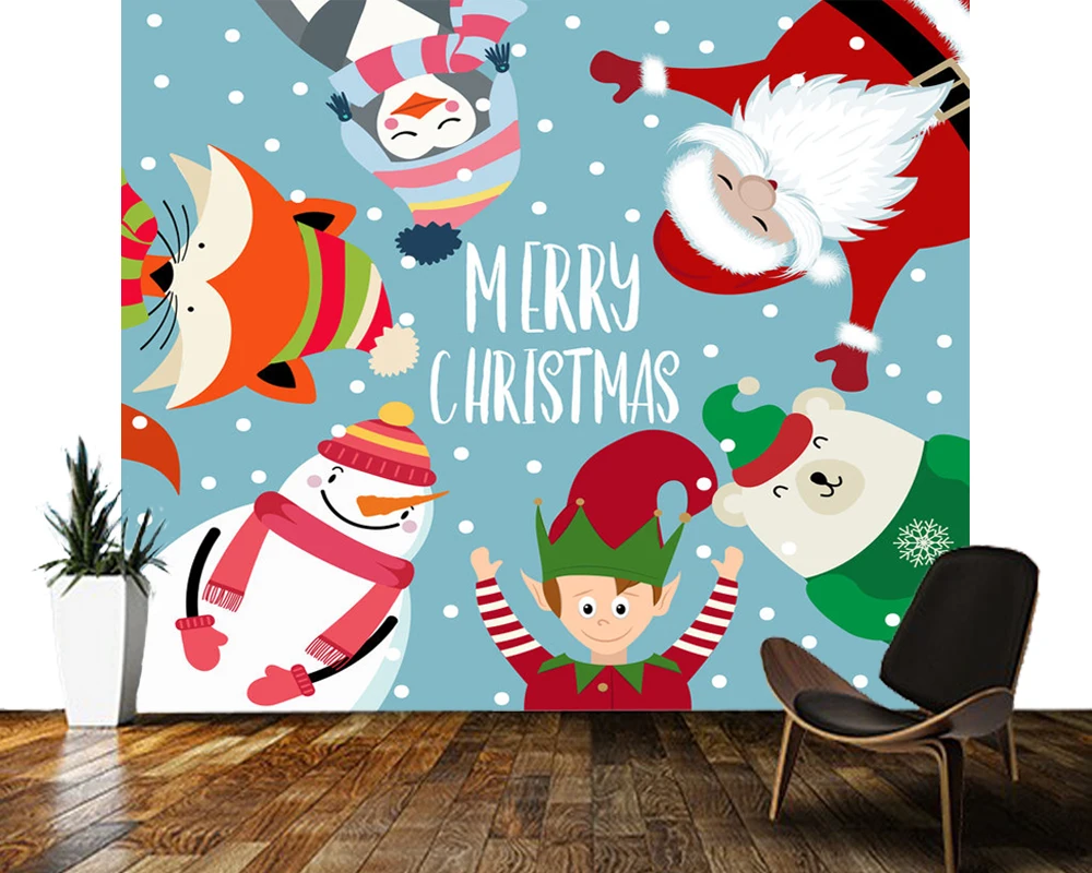 

Рождественские украшения, 3d обои с мультяшным Санта-Клаусом, настенные бумаги для гостиной, детской спальни, домашний декор, Фреска для бара