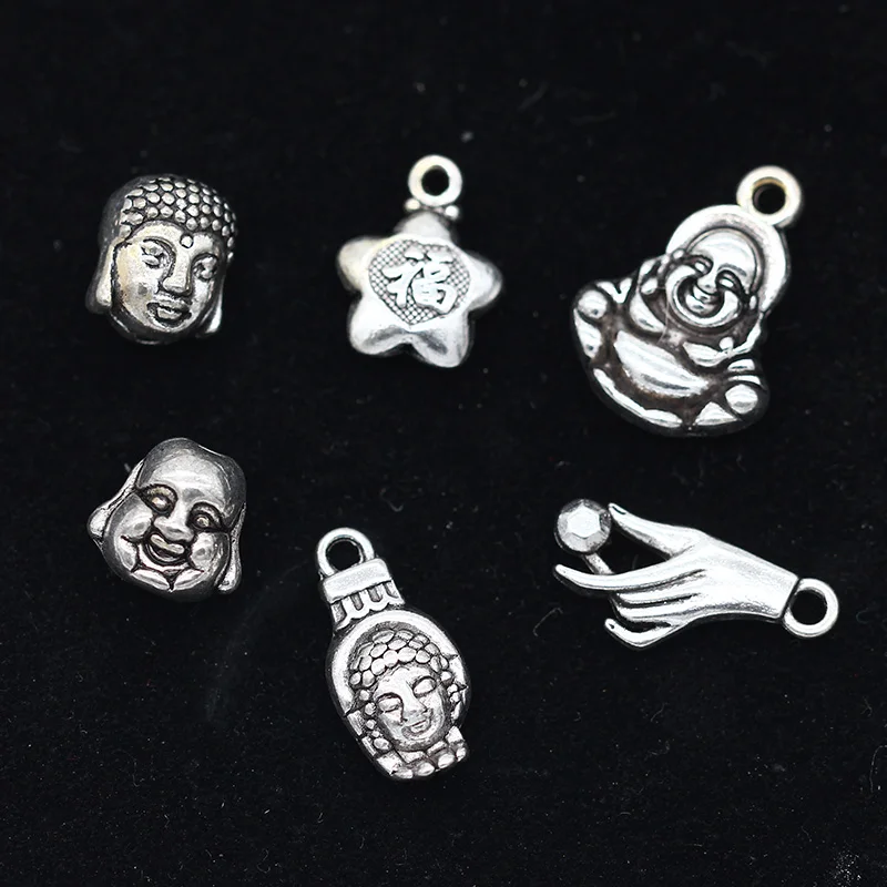 Mix style rand 20pcs 20p Винтаж Тибетский Серебряный тон амулеты подвески Будды spacer ожерелье разъемы для рукоделия, очаровательный браслет для изготовления ювелирных изделий - Окраска металла: Mix style rand 20pcs