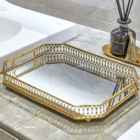 nordic mirror glass plate metal storage tray home living room fruit tray item storage tray jewelry display tray cake pastry tray