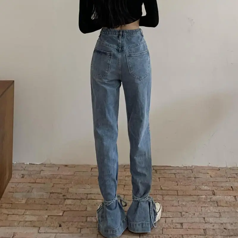 

Genayooa Vintage Jeans High Waist Wide Leg Jeans Push Up Casual Lace Up Flare Jeans Blue Denim Ripped Trousers With Pockrt 2020
