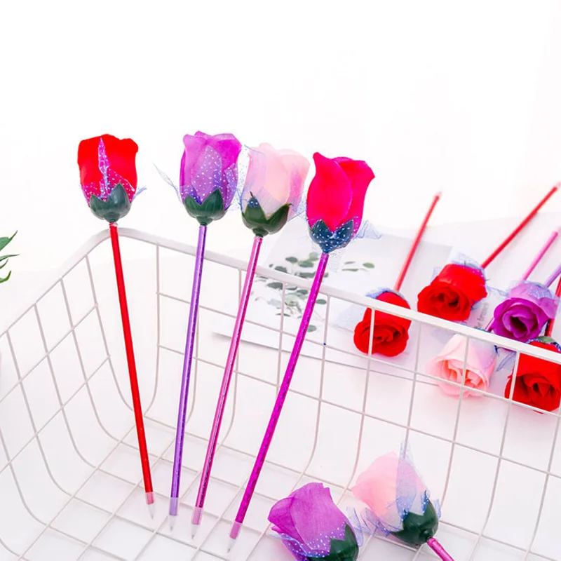 24PCs Ball Pens Creative Simulation Rose Ballpoint Pen Valentine's Day Gifts Prizes for Wedding School Office Supplies Wholesale