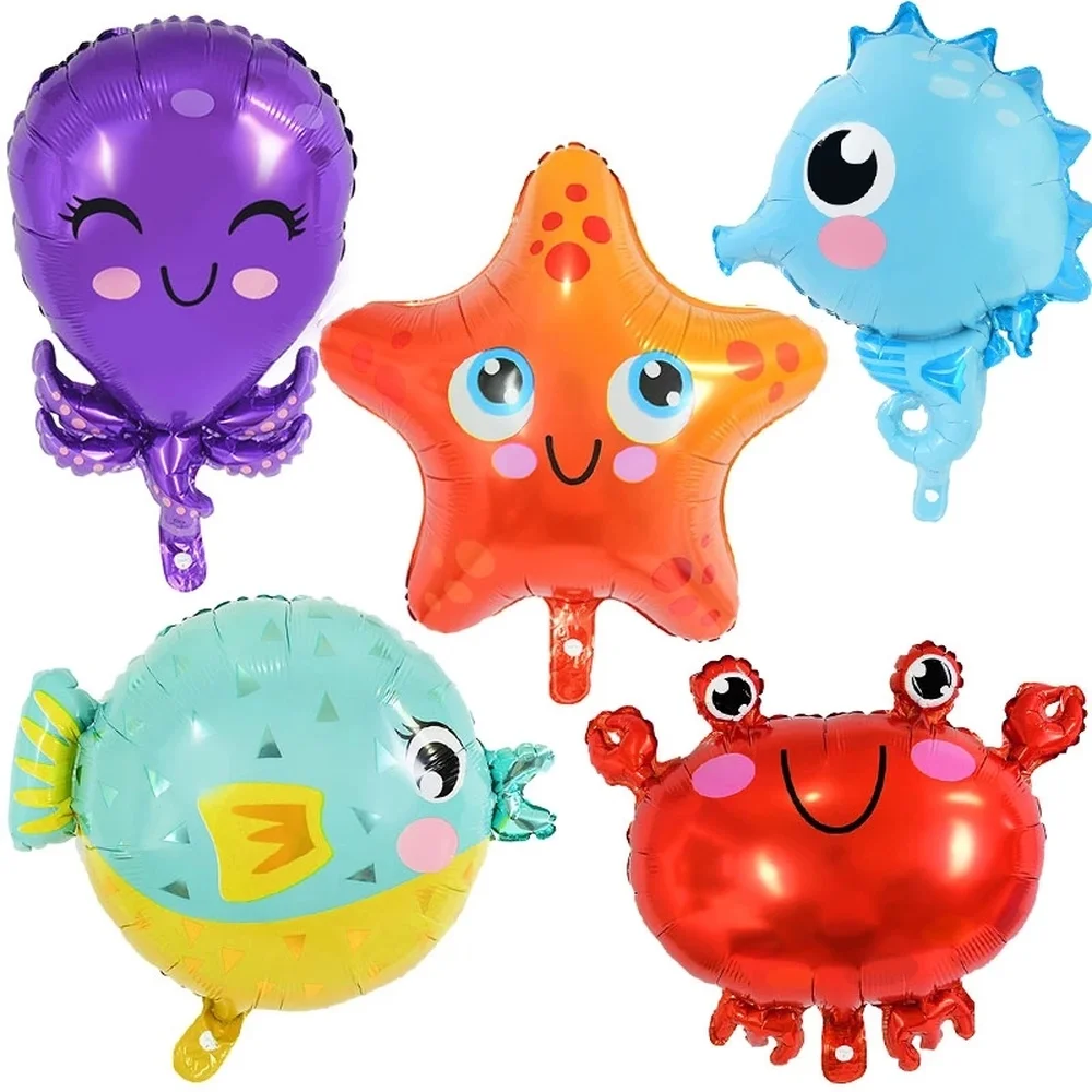 

5Pcs Under Sea Animal Cute Fish Balloon Crab/Starfish/Octopus Balloons Sea Party Theme Kids Birthday Decor Baby Shower Supplies