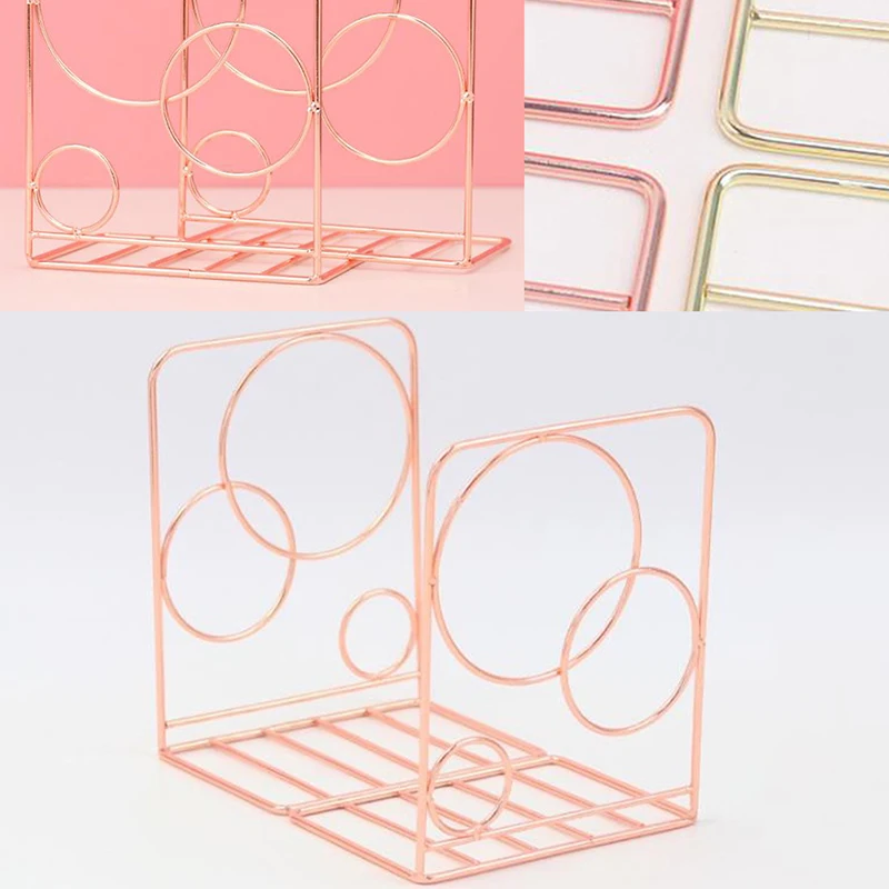 

2PCS Creative Metal Bookends Book Support Stand Desk Organizer Storage Holder