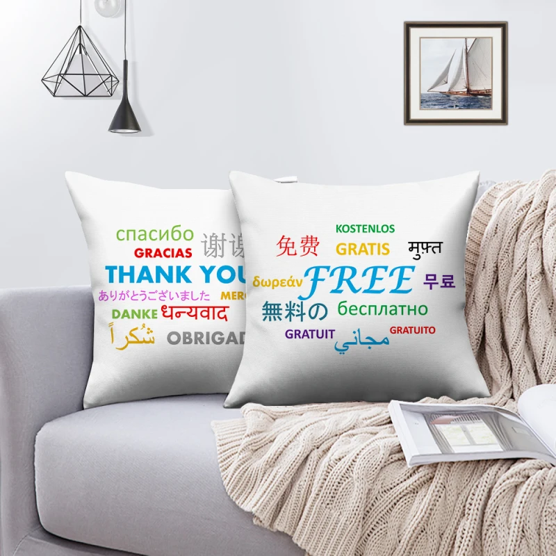 

Thank You Letter Pattern Home Cushion Covers Blue White Colorful Pillow Cover Sofa Bed Nordic Decorative Pillow Case Almofadas