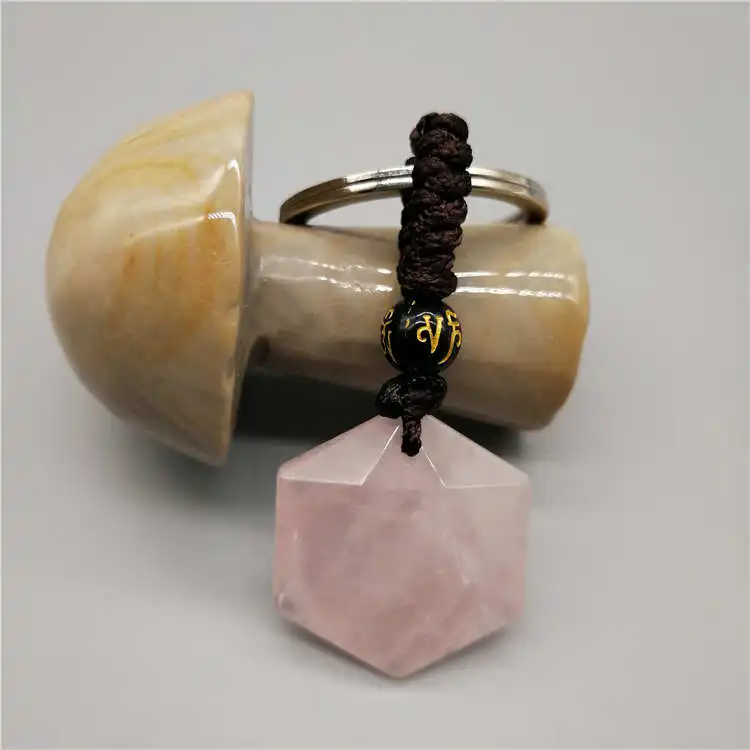 1 Pc Fashion Natural Stone Pendant Keychain Quartz Key Rings Pink Crystal Chains Accessories Jewelry Gift | Украшения и