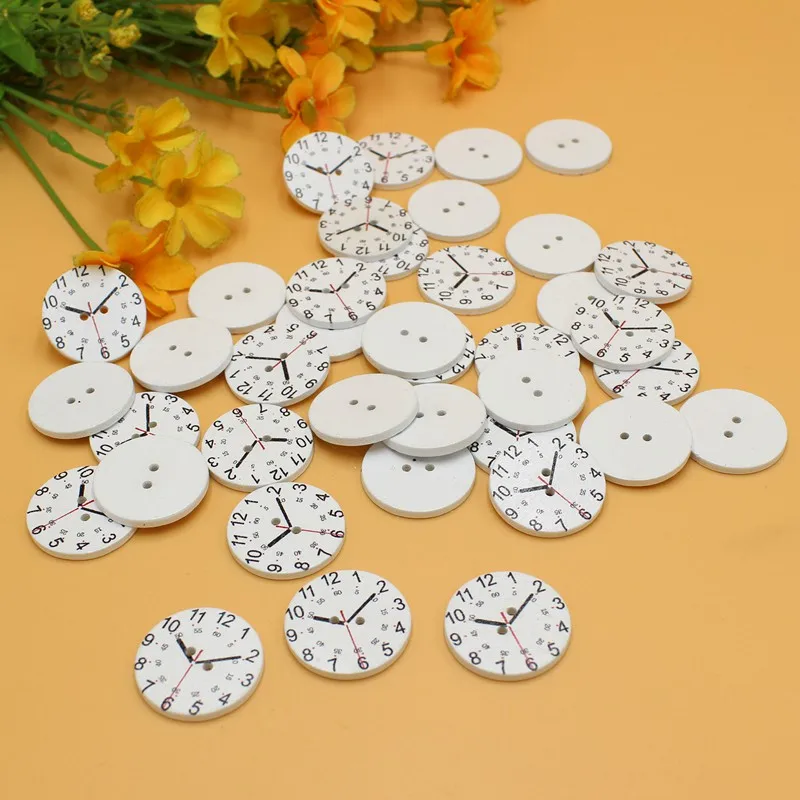 50 шт 25 мм часы деревянными пуговицами 2 отверстия белый Ежик для Скрапбукинг