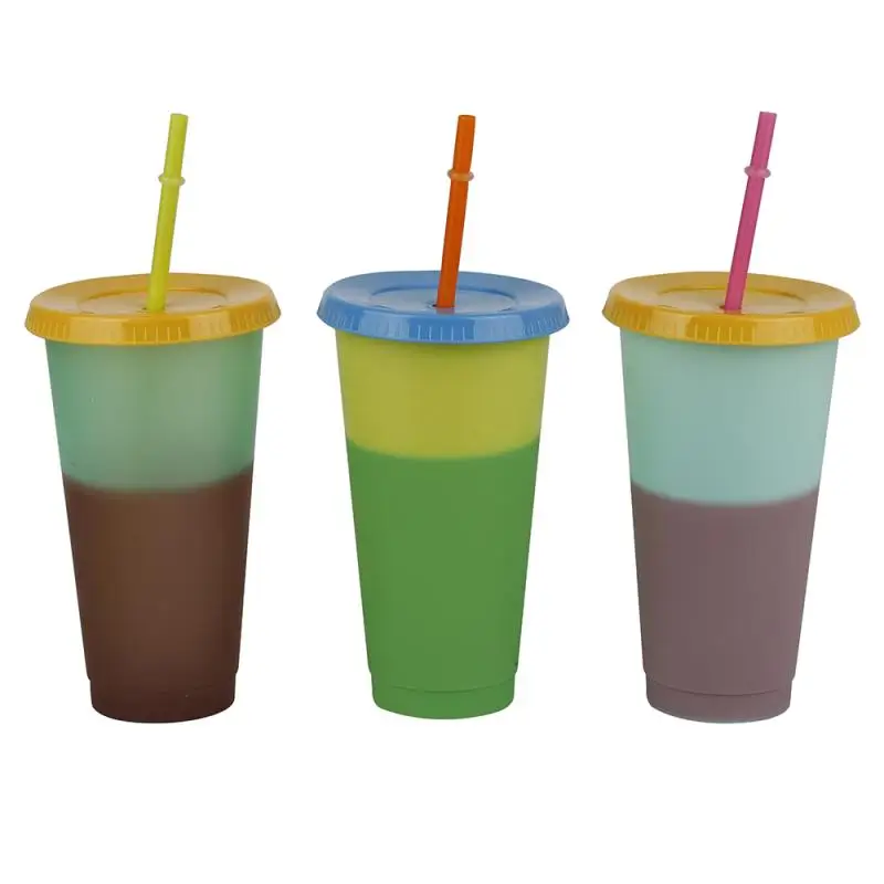 

24oz Plastic Cold Water Color Changing Cup Tumbler Discoloration Changing Colour Cup Drinks Mug Summer Collection Tea Coffee Mug