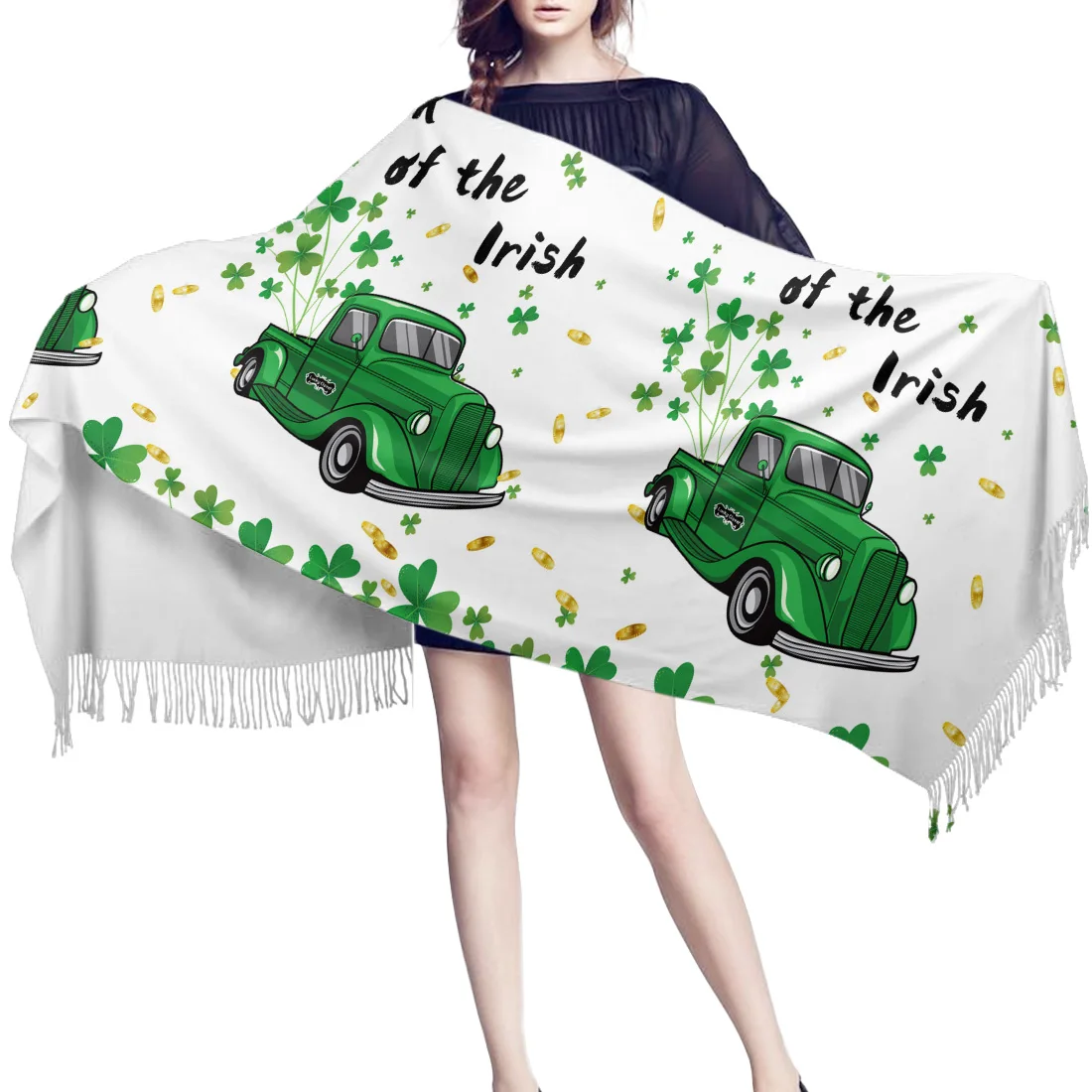 Womens Cashmere Scarf Uck Irish Green Truck Carry Clover White Lightweight Soft Ladies Scarves Wraps Stylish Girls Shawl |
